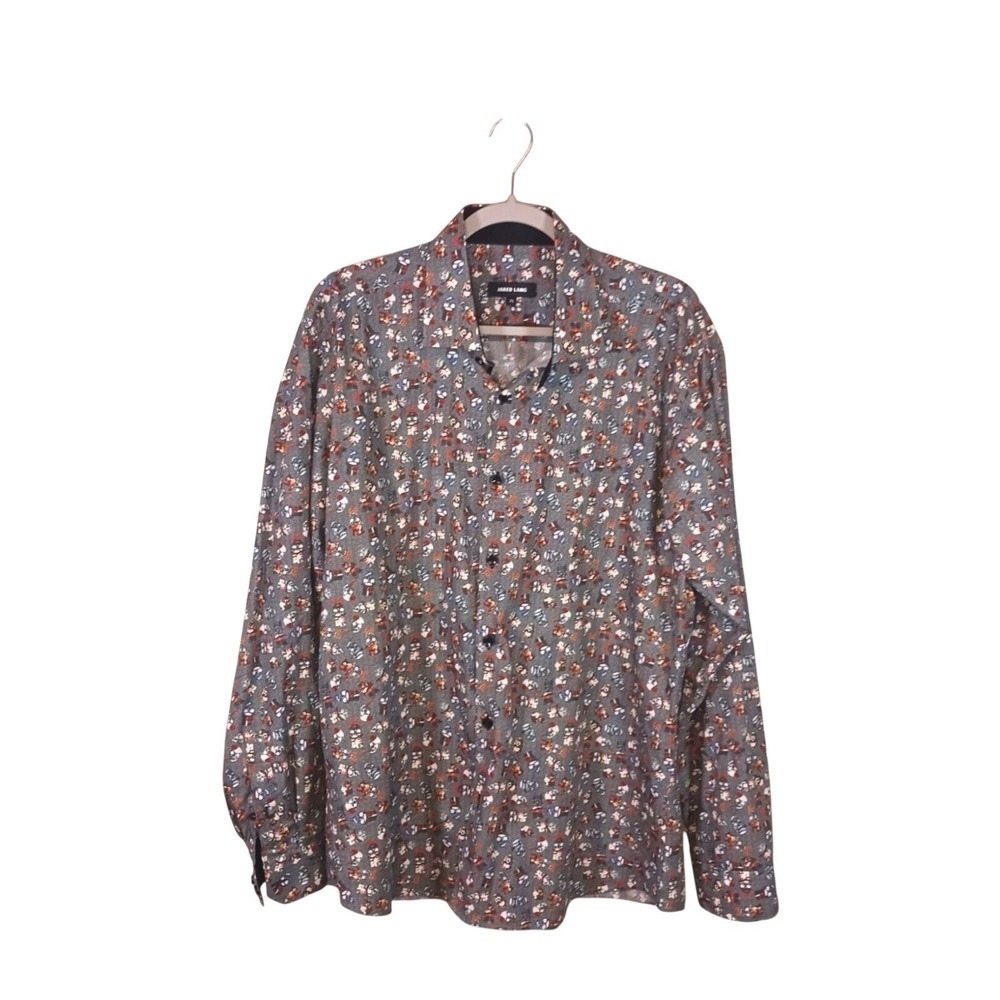 Jared Lang Skull Print Shirt Mens XL Floral Novelty Button Up Long Sleeve